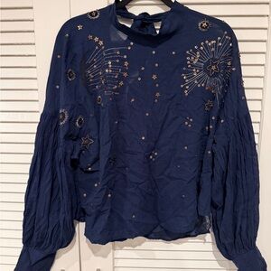 Navy Blue Embellished Women's Top